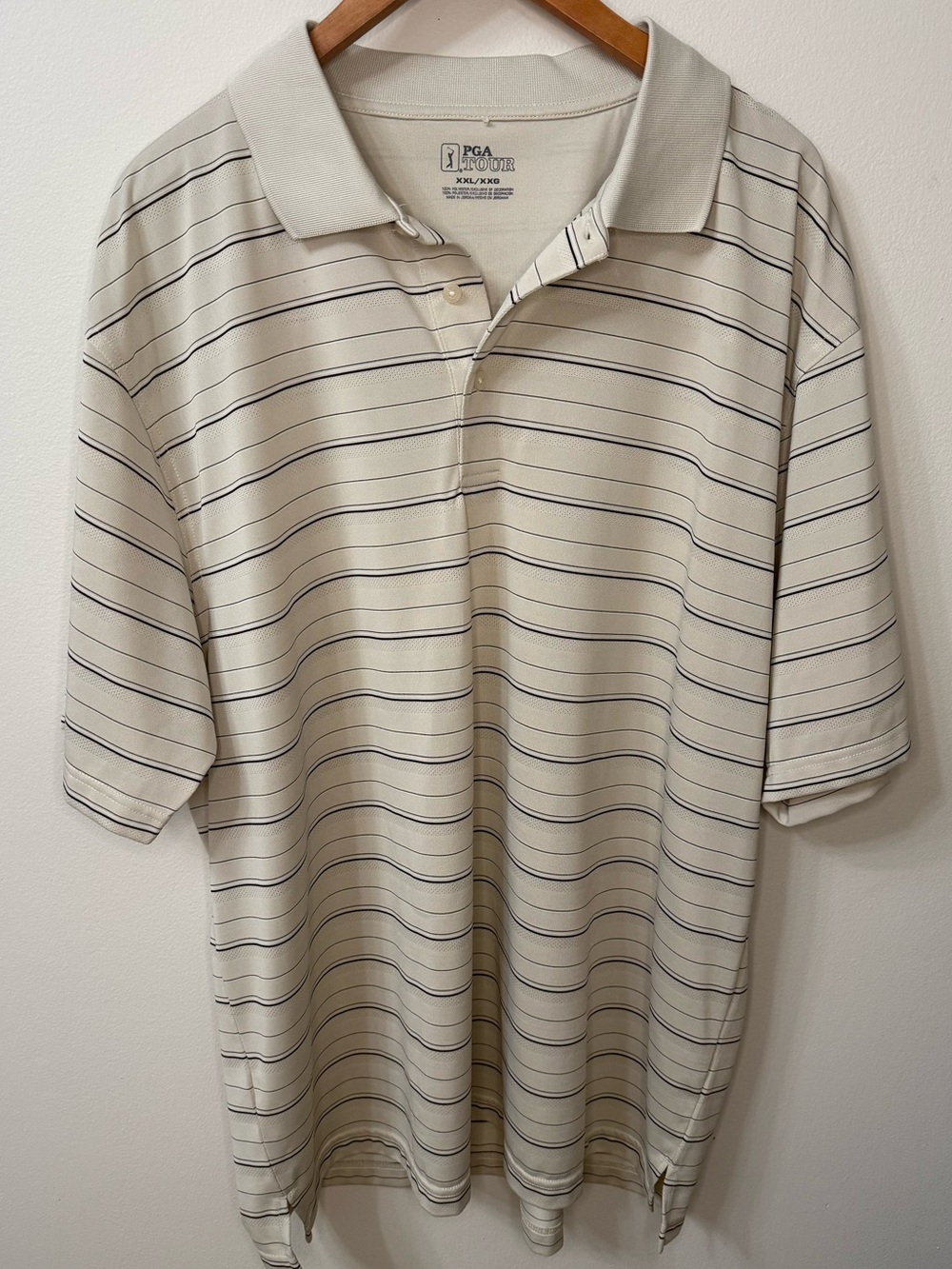 PGA Tour Men’s XXL Beige Striped Golf Polo Shirt